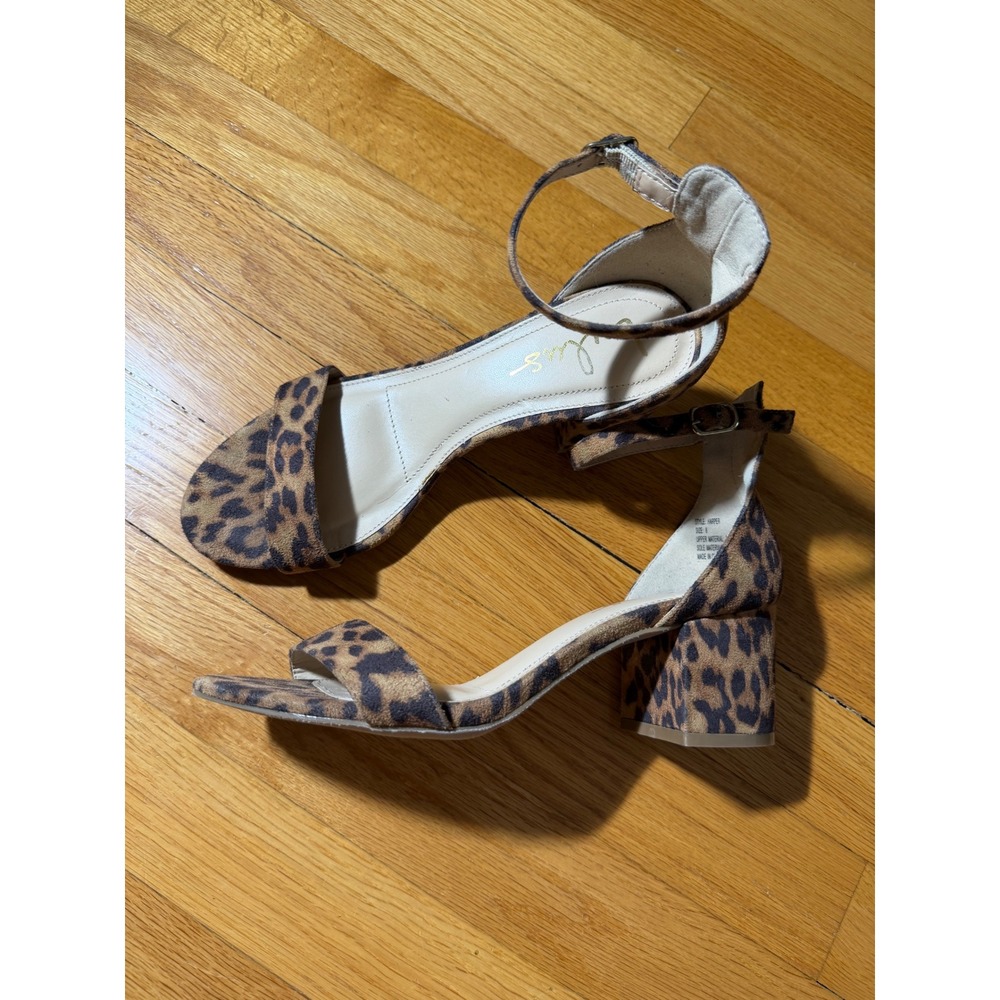 Lulus Harper Leopard Suede Ankle Strap Block Heels Brown Tan Animal Print Sz 8